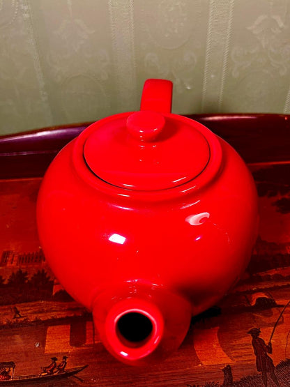 Modern Glossy Red Ceramic Teapot with Lid | 6 Inch Tea Pot