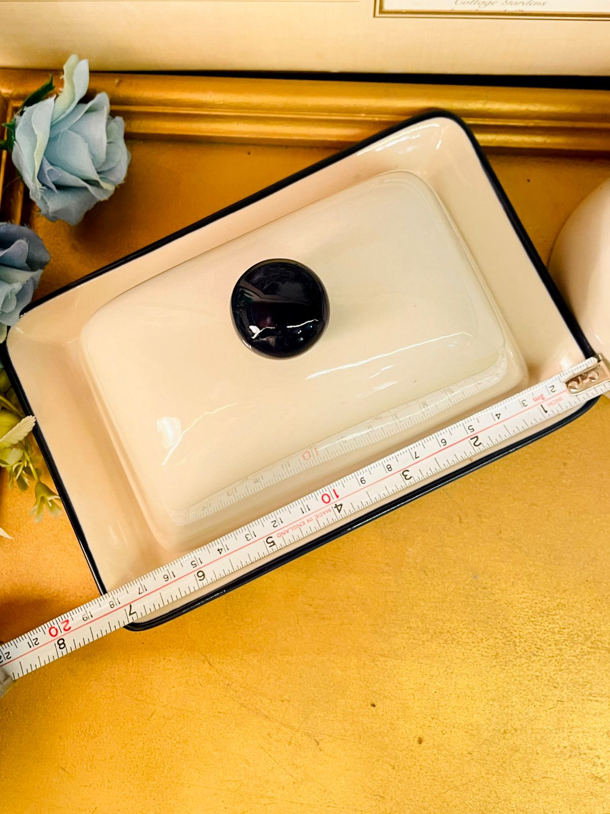 Vintage Enamel Kitchen Canister Set with Butter Dish | Cream & Black