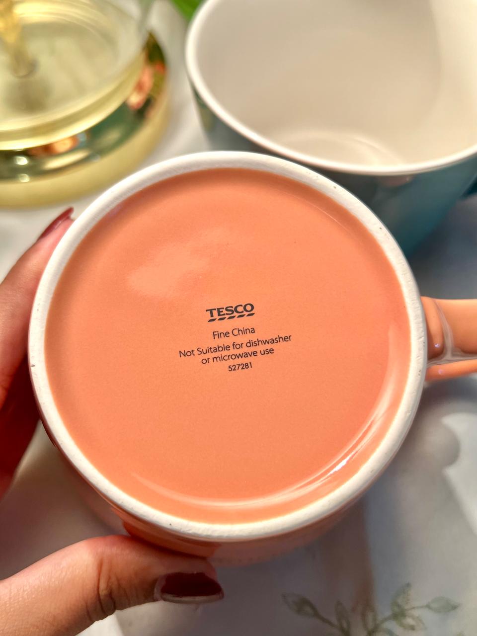 Tesco Fine China Teal & Coral Soup Mugs Set of 2 10 cm
