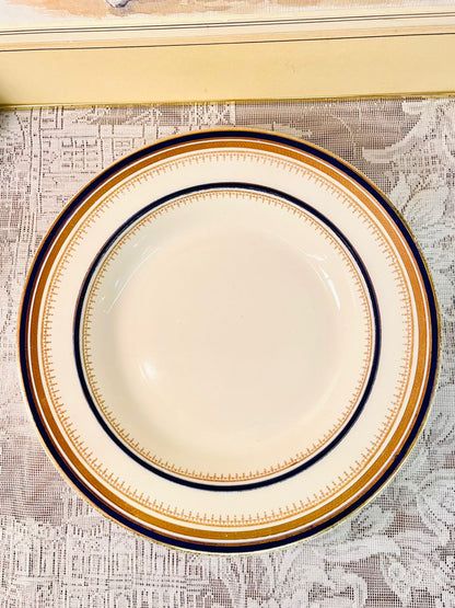 Vintage Blue & Gold Porcelain Rimmed Soup Plate