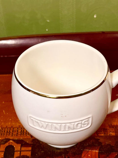Twinings White Ceramic Tea Mug with Gold Rim – 4"