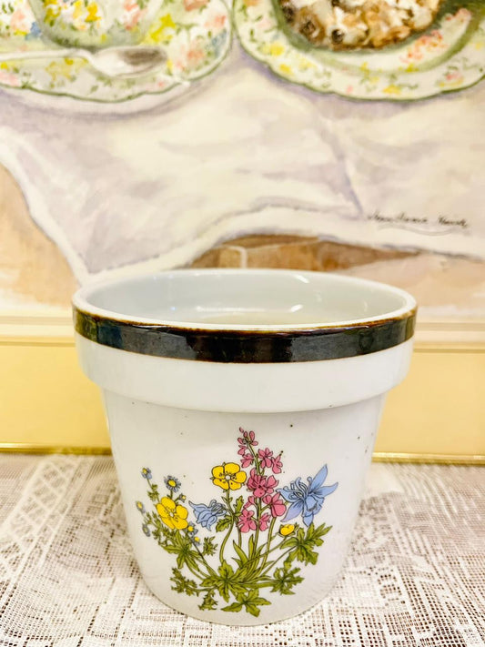Vintage Floral Ceramic Planter with Botanical Design