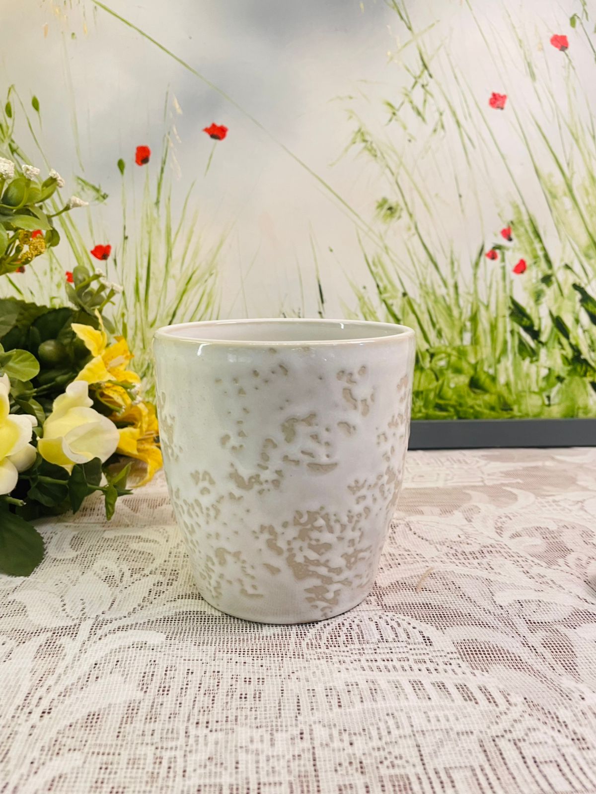 Cream Speckled Ceramic Plant Pot – Textured Cottage Planter