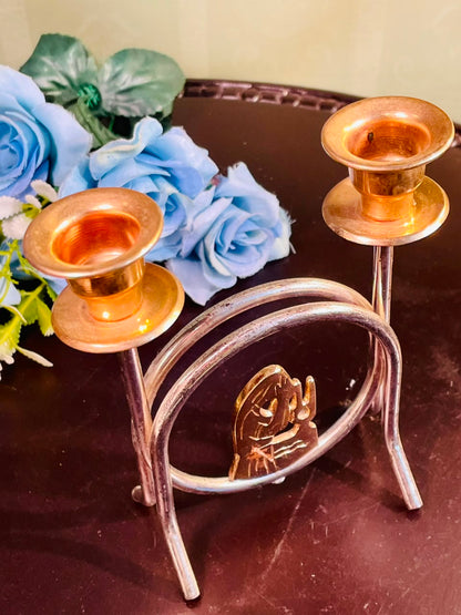 Vintage Silver & Brass Double Candle Holder 18cm