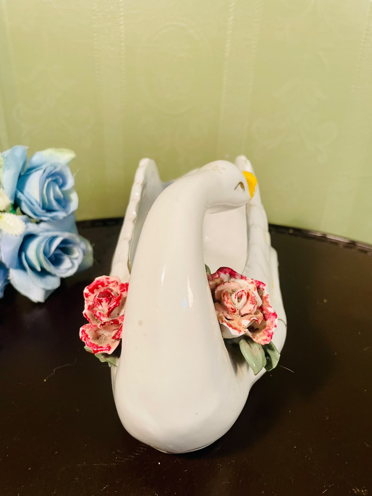 Vintage Swan Ceramic Planter with Floral Detail – 8 Inch