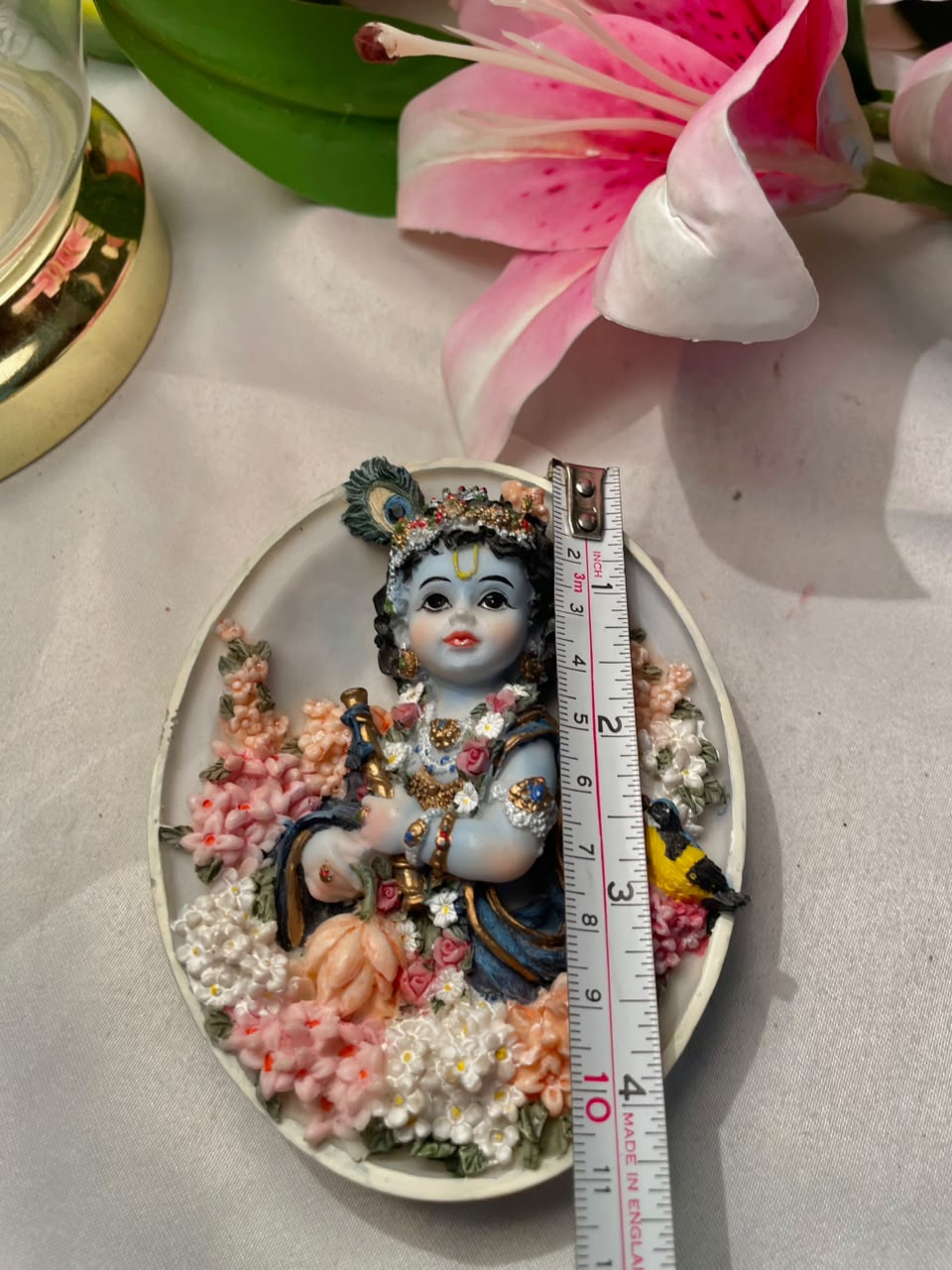 Krishna Floral Wall Plaque Approx. 4.25 Inch