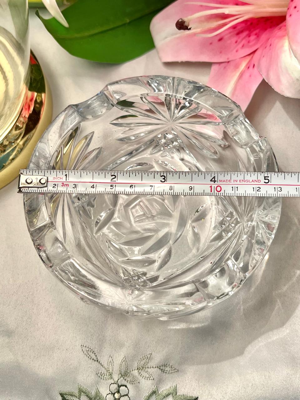 Vintage Clear Crystal Ashtray – 5 Inch Starburst Design