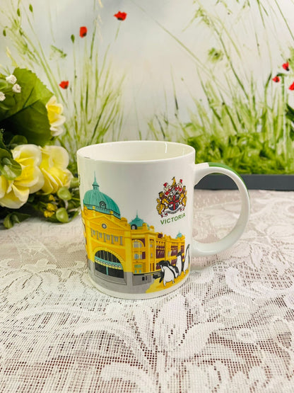 Melbourne Australia Skyline & Victoria Landmark Ceramic Mug – Souvenir Coffee Cup