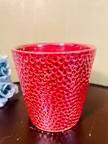 Red Textured Glazed Ceramic Plant Pot – 4.5 Inch