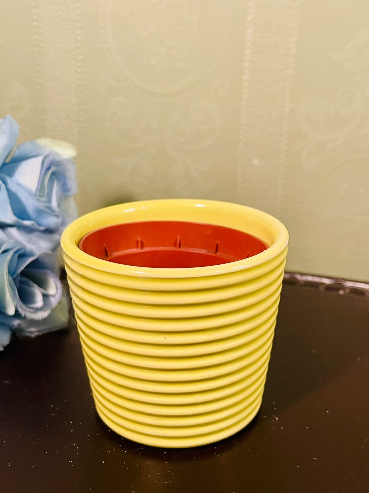 Yellow Ribbed Ceramic Mini Planter – 3 Inch
