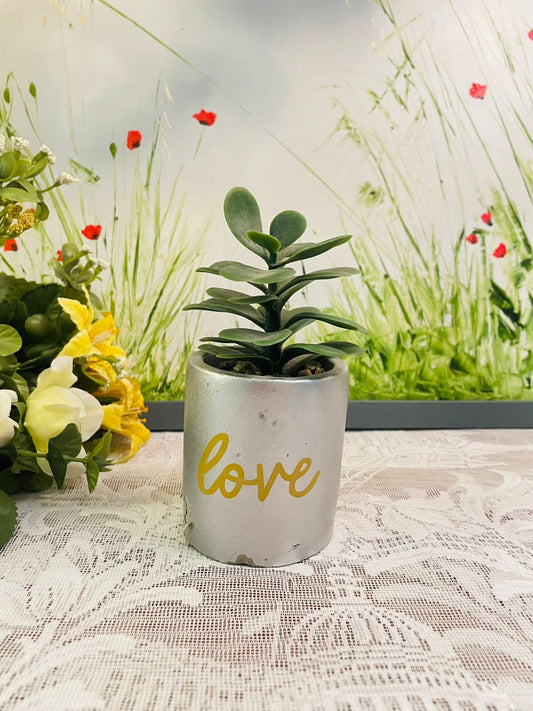 Small Silver Love Succulent Pot – Modern Cottage Decor