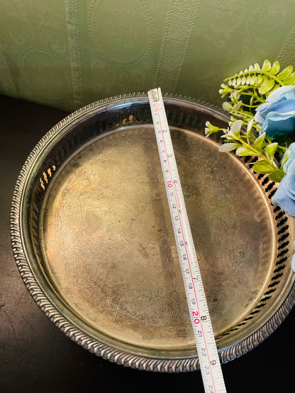 Vintage Silver Plated Gallery Tray 9 Inch