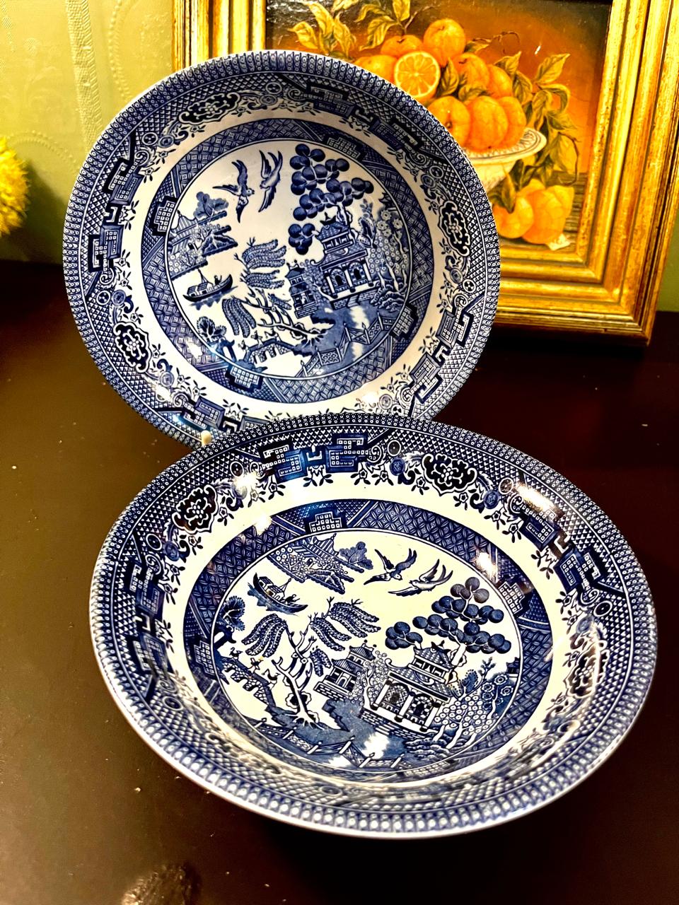 Vintage Blue & White Chinoiserie Deep bowl set of 2