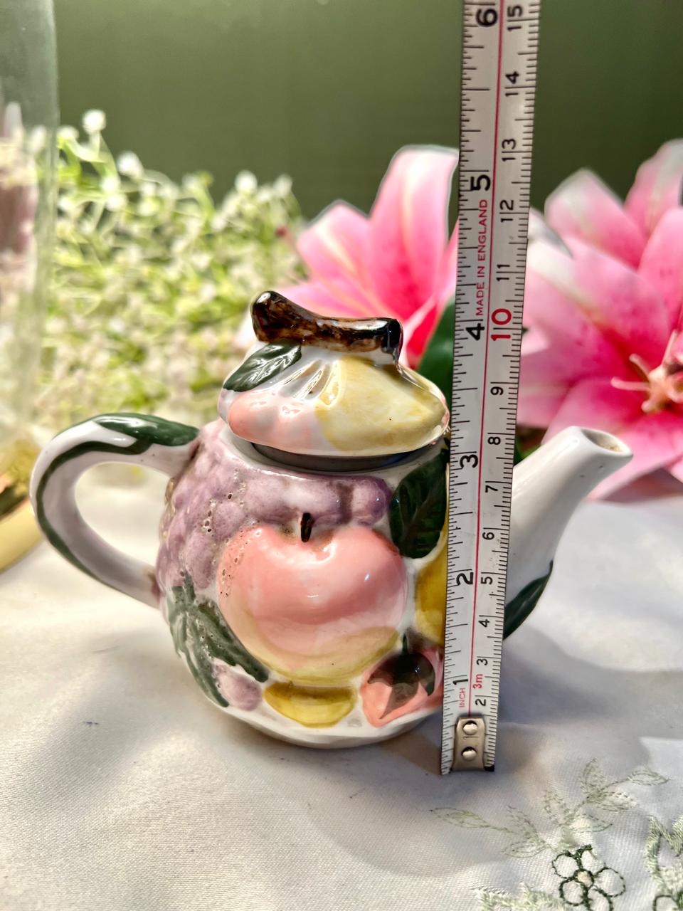 Vintage Hand Painted Ceramic Fruit Design Mini Teapot – 10cm