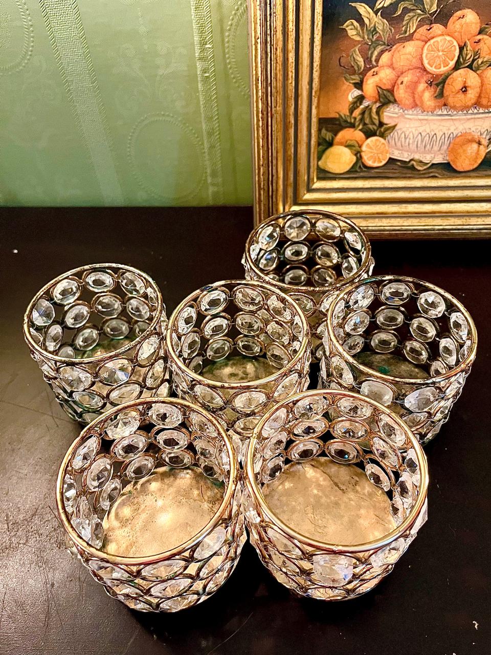 Crystal Beaded Rose Gold Tealight Holders – 4 Inch (each piece price)