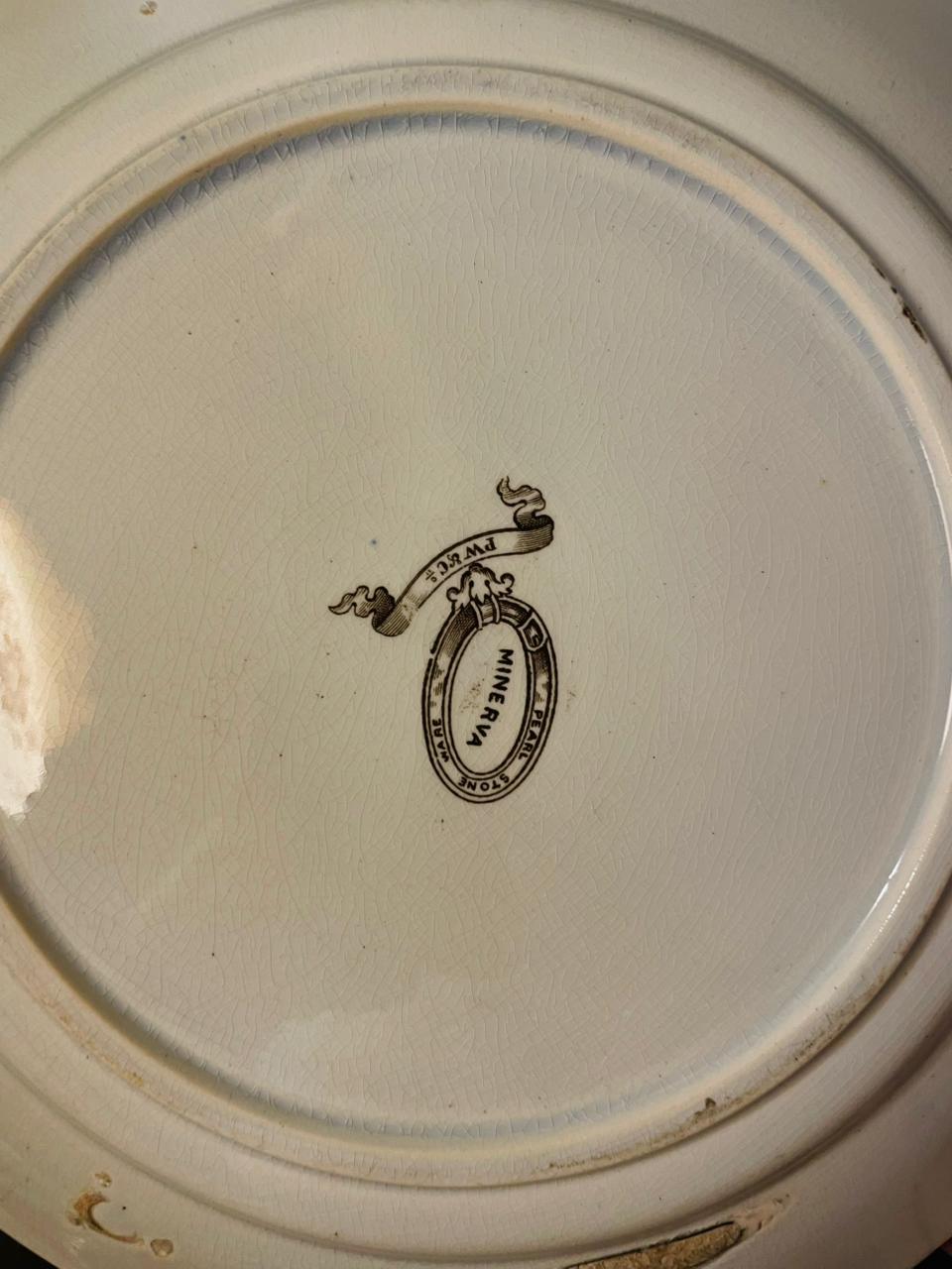 Antique P.W. & Co Minerva Pearl Stoneware Plate 11" Victorian Transferware