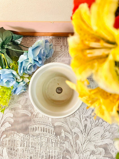 Vintage Floral Ceramic Planter with Gold Rim