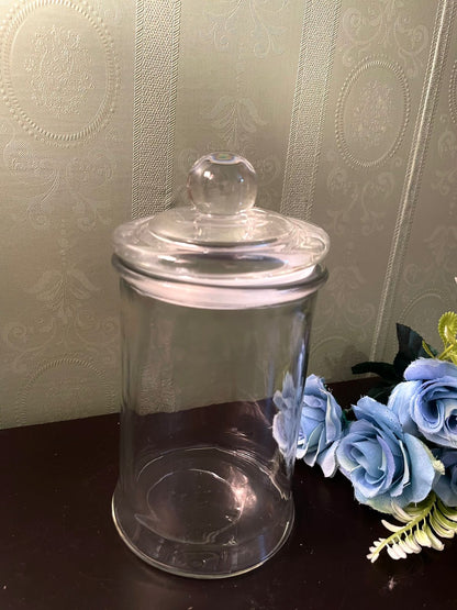 Vintage Clear Glass Storage Jar with Lid 7.5 Inch