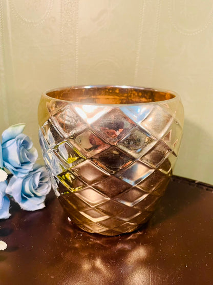 Vintage Amber Crystal Diamond Pattern Vase – 6 Inch