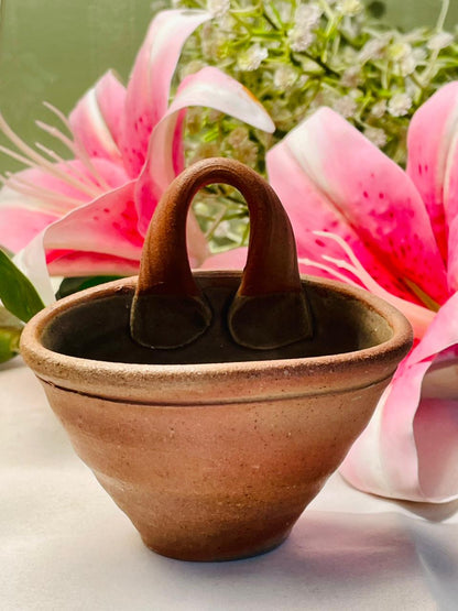 Vintage Brown Ceramic Basket Planter Approx. 10 cm