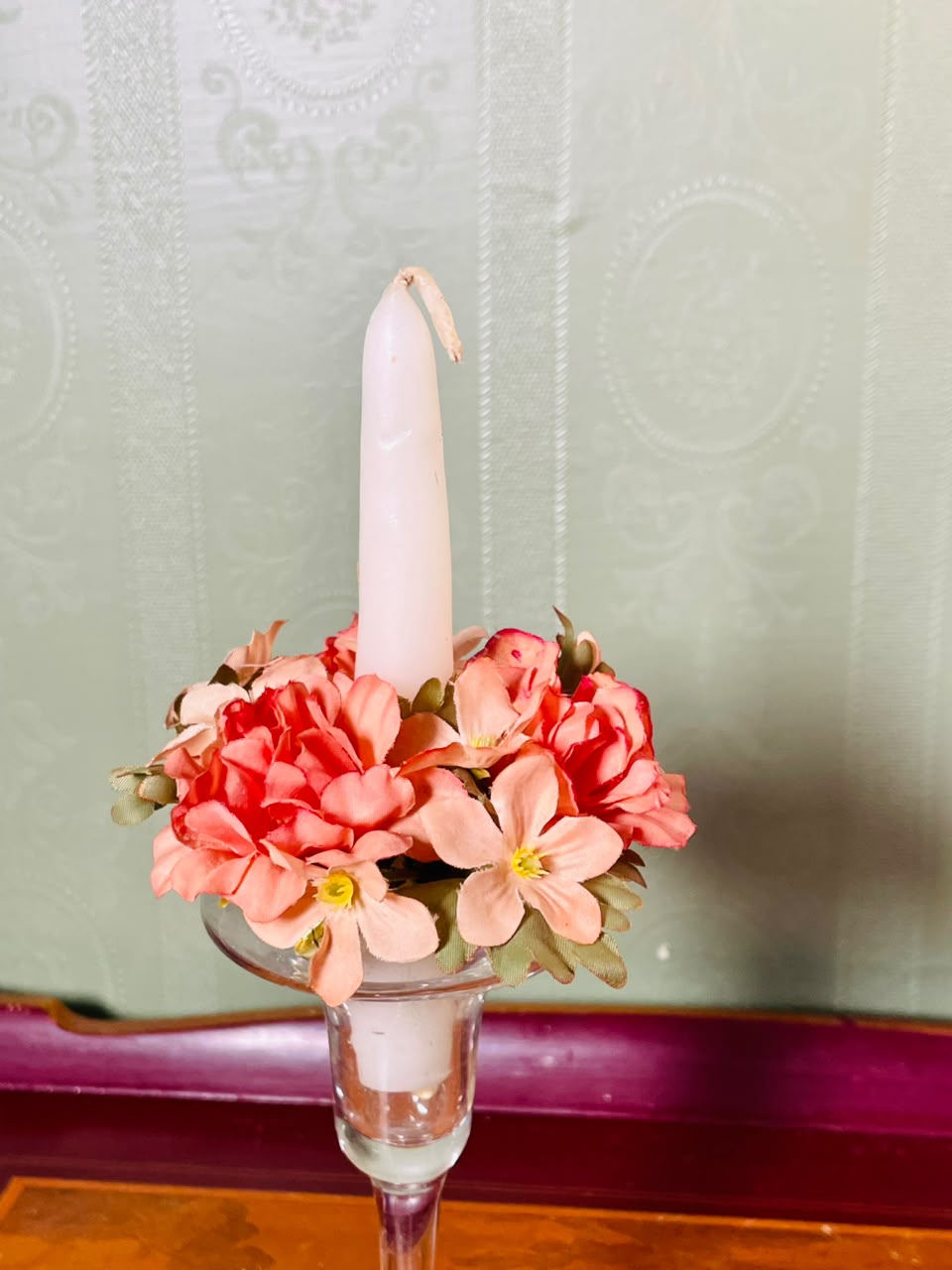 Vintage Clear Crystal Floral Candle Holder – 10 Inch