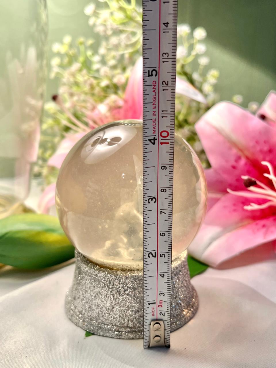 Silver Glitter Snow Globe – Clear Glass Decorative Globe, Approx. 10 cm