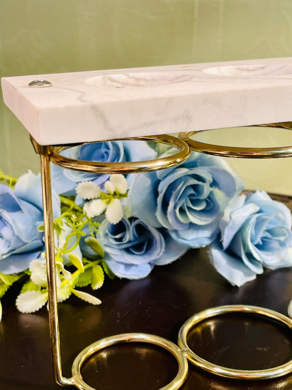 Marble Effect Triple Tealight Candle Holder 18cm