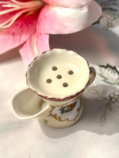 Vintage Miniature Porcelain Toothpick / Flower Holder with Floral & Gold Detail Approx. 6 cm