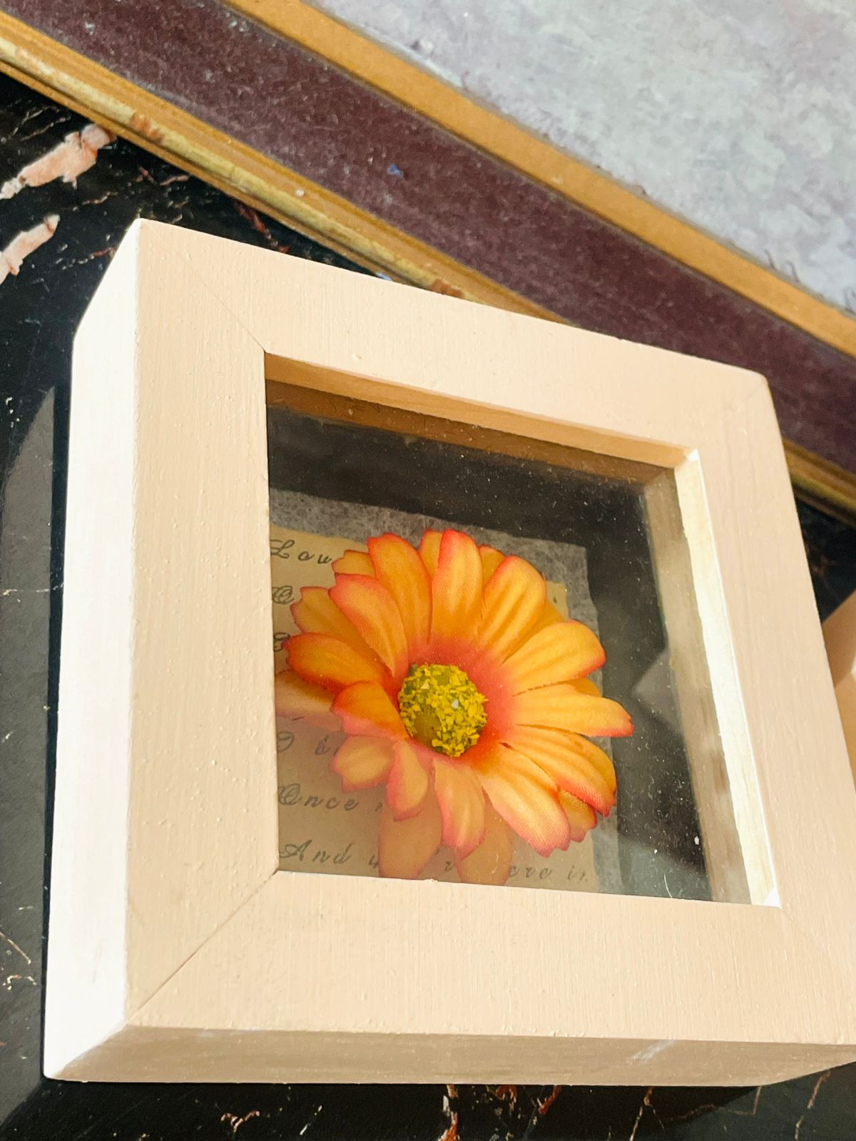 Set of 2 Wooden 3D Flower Shadow Frames – Yellow & Orange Daisy Decor