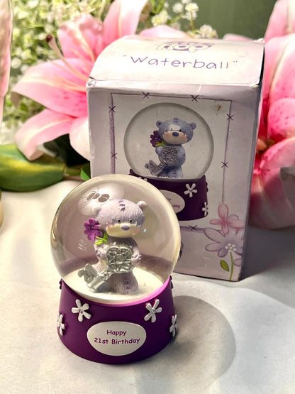 Happy 21st Birthday Teddy Bear Snow Globe Approx. 8 cm