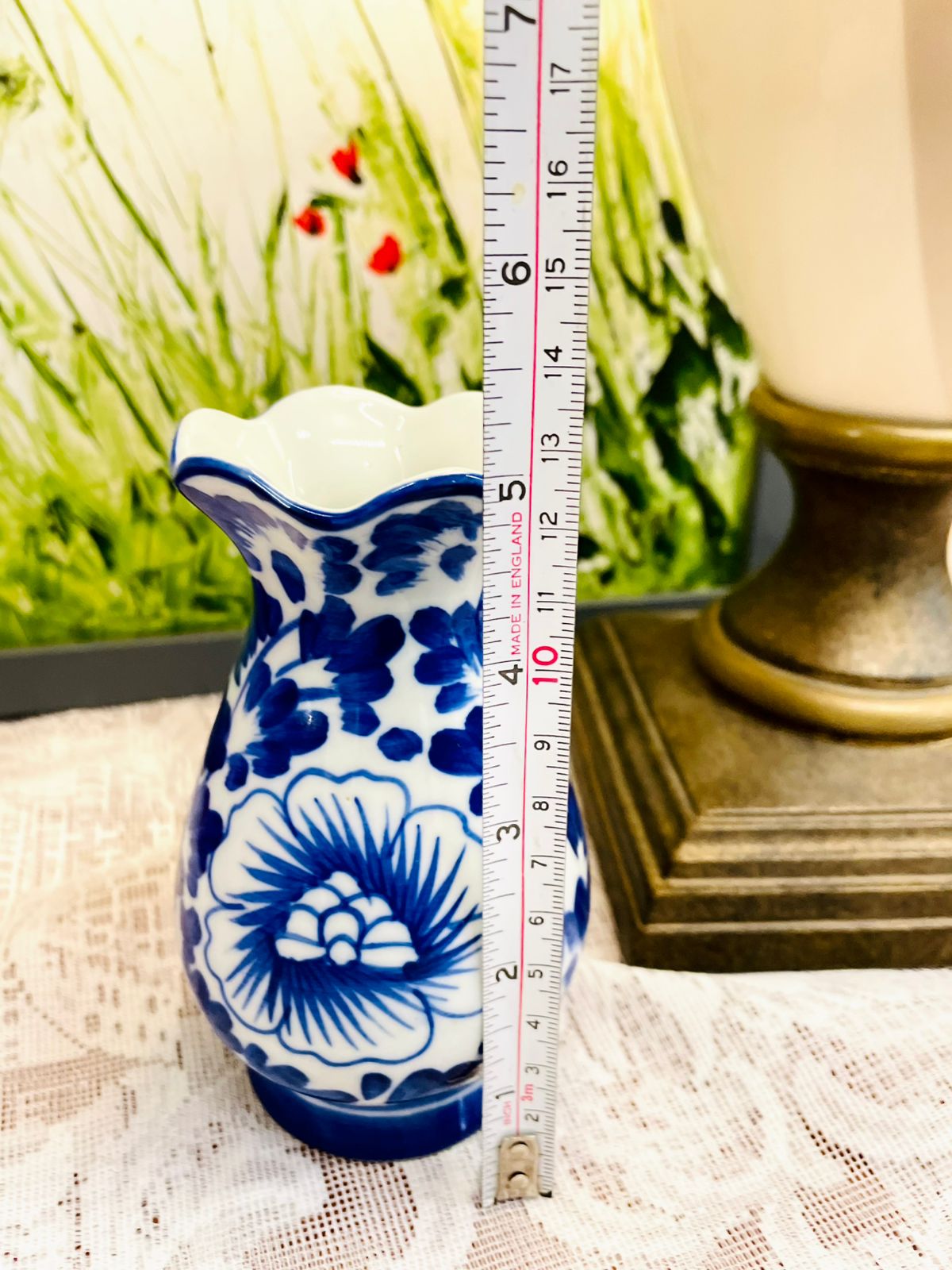 Blue & White Floral Ceramic Bud Vase 5"