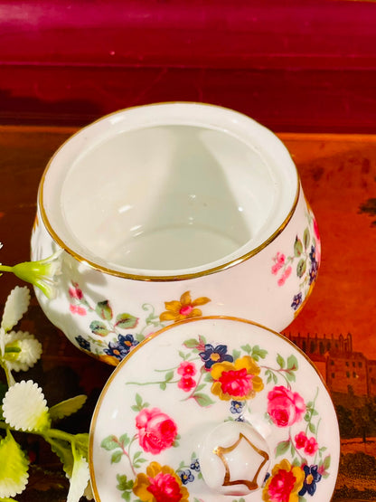 Floral Ceramic Sugar Bowl with Lid – 4 Inch