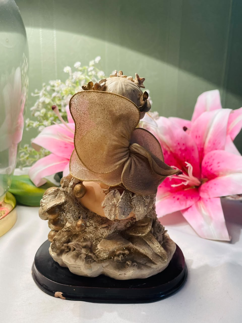 Decorative Fairy Child Figurine with Wings on Base Approx. 15 cm