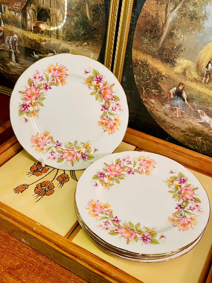 Colclough Bone China, Vintage Floral Plates, Gold Trim China, English Tea Plates, Dessert Plates, Cottagecore Tableware, Set of 6 Plates, Made in England China, Afternoon Tea Decor, Floral Wreath Plates
