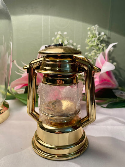 Gold Tone Lantern with Textured Crystal Chamber 5.5 Inch
