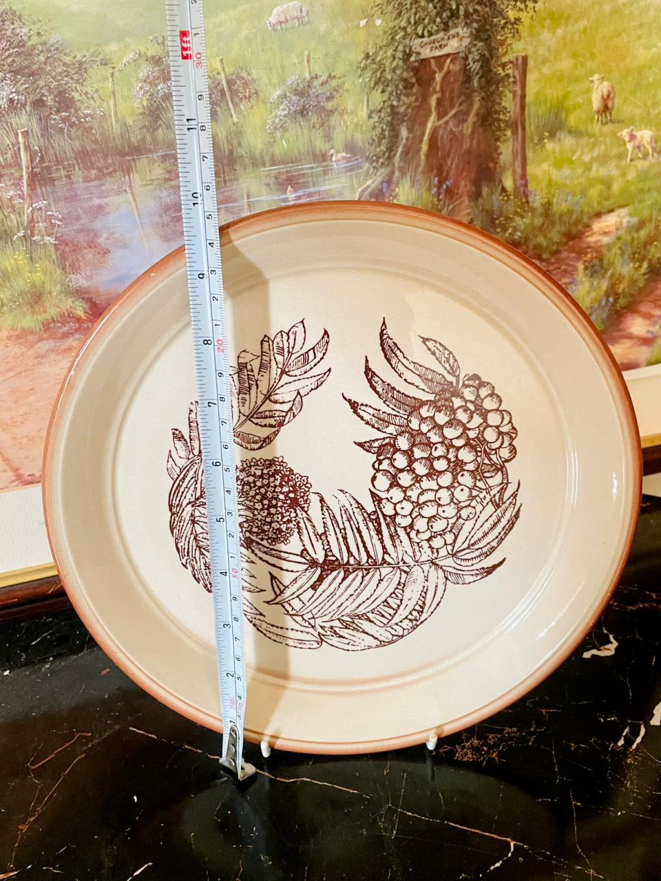 Set of 8 , Vintage Rustic Ceramic Dinner & Side Plates Set – Fruit & Leaf Pattern (England)