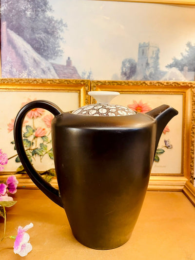 Black Ceramic Coffee Pot with Patterned Lid