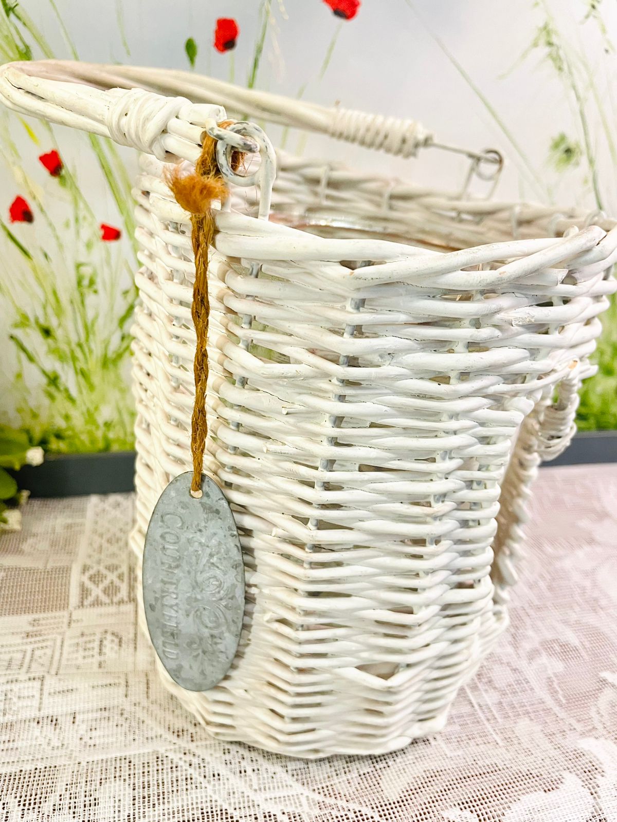 White Wicker Heart Lantern Candle Holder Set Of 2
