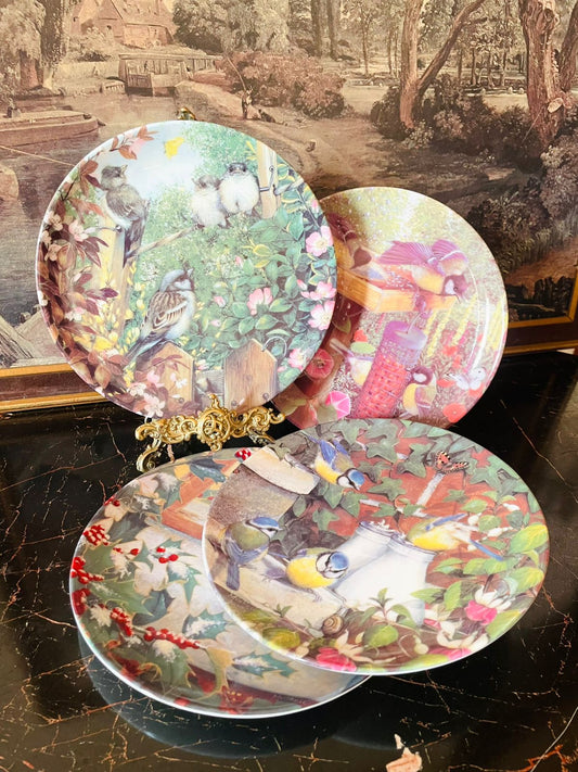 Coalport Garden Visitors plates, Barbara Mock collector plates, Coalport fine bone china England, bird illustration plates, vintage wall decor plates, English countryside art, collectible bone china set Pakistan, floral and bird decorative plates, rare thrift finds, English vintage collection