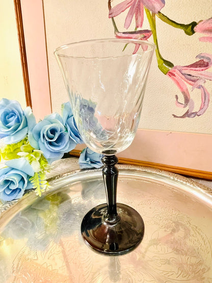 Vintage Clear Goblets with Black Stems – Set of 2