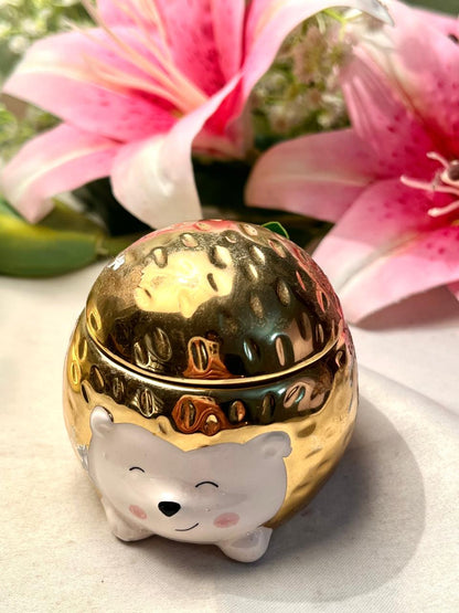 Gold Ceramic Hedgehog Trinket Box with Lid
