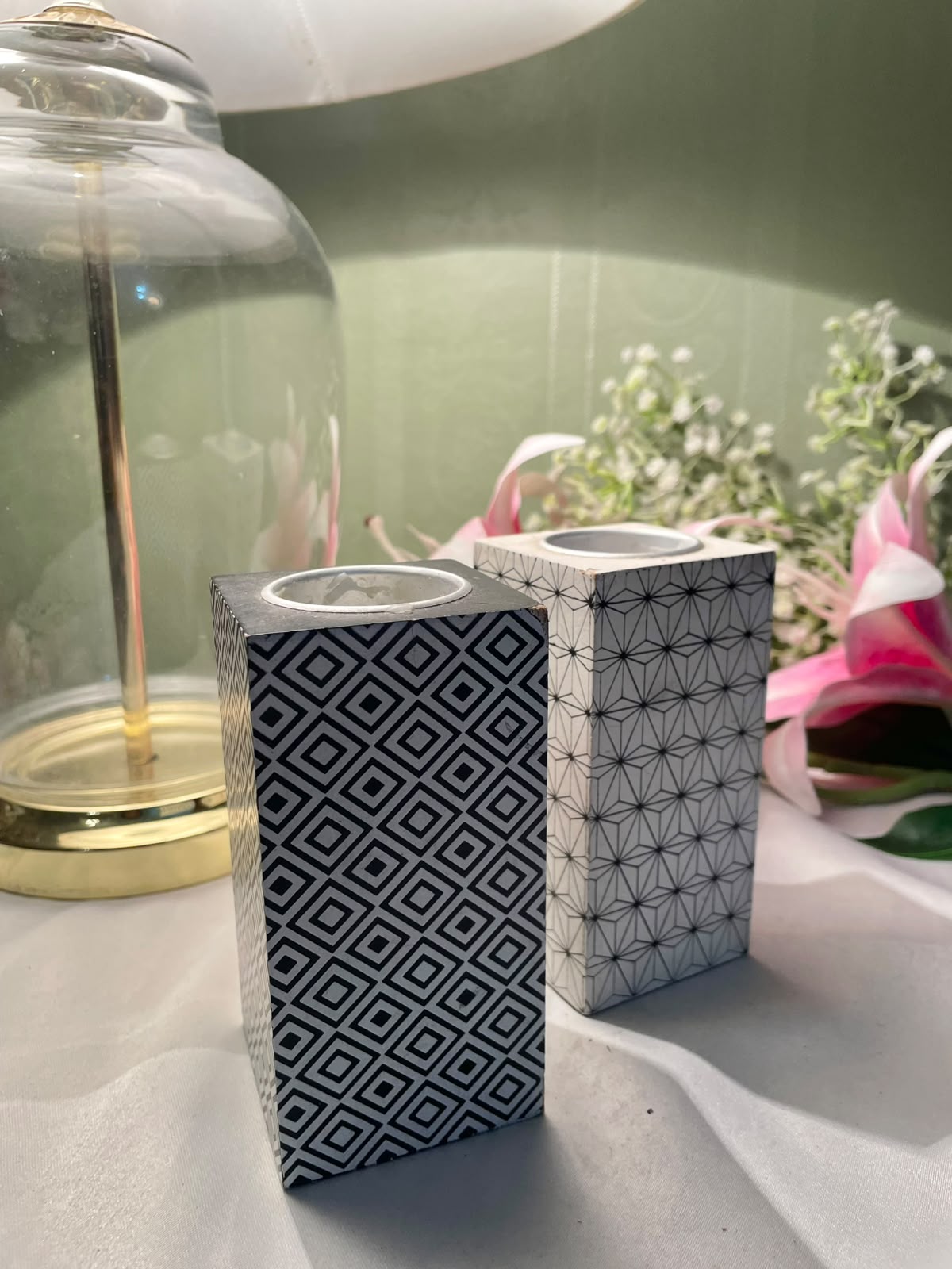 Set of 2 Geometric Candle Holders 4.5 Inch