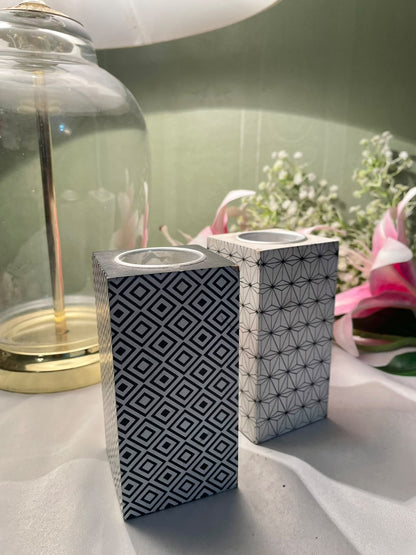 Set of 2 Geometric Candle Holders 4.5 Inch