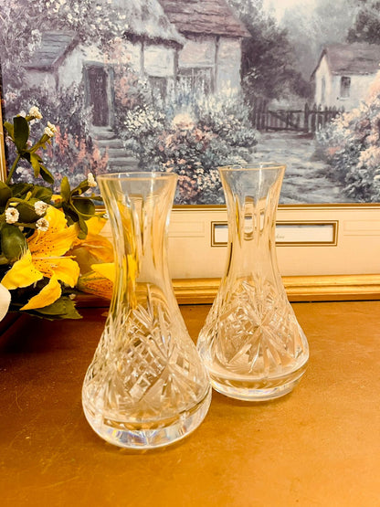 Vintage Cut Glass Mini Vases Pair – Crystal Style