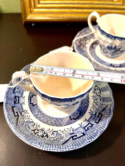 Vintage Blue & White Chinoiserie Teacup & Saucer Set of 2