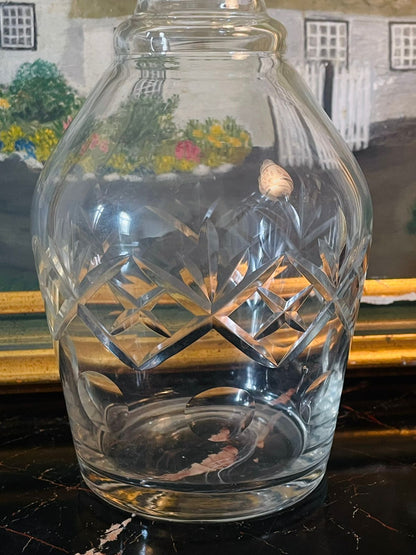 Vintage Cut Crystal Glass Decanter with Faceted Stopper – Diamond & Leaf Pattern