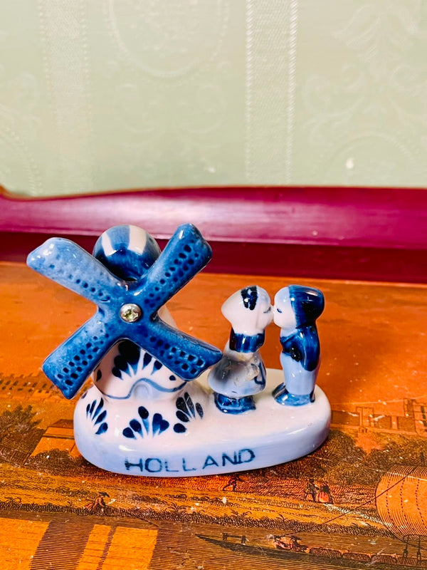 Holland Blue & White Windmill Couple Decorative Figurine
