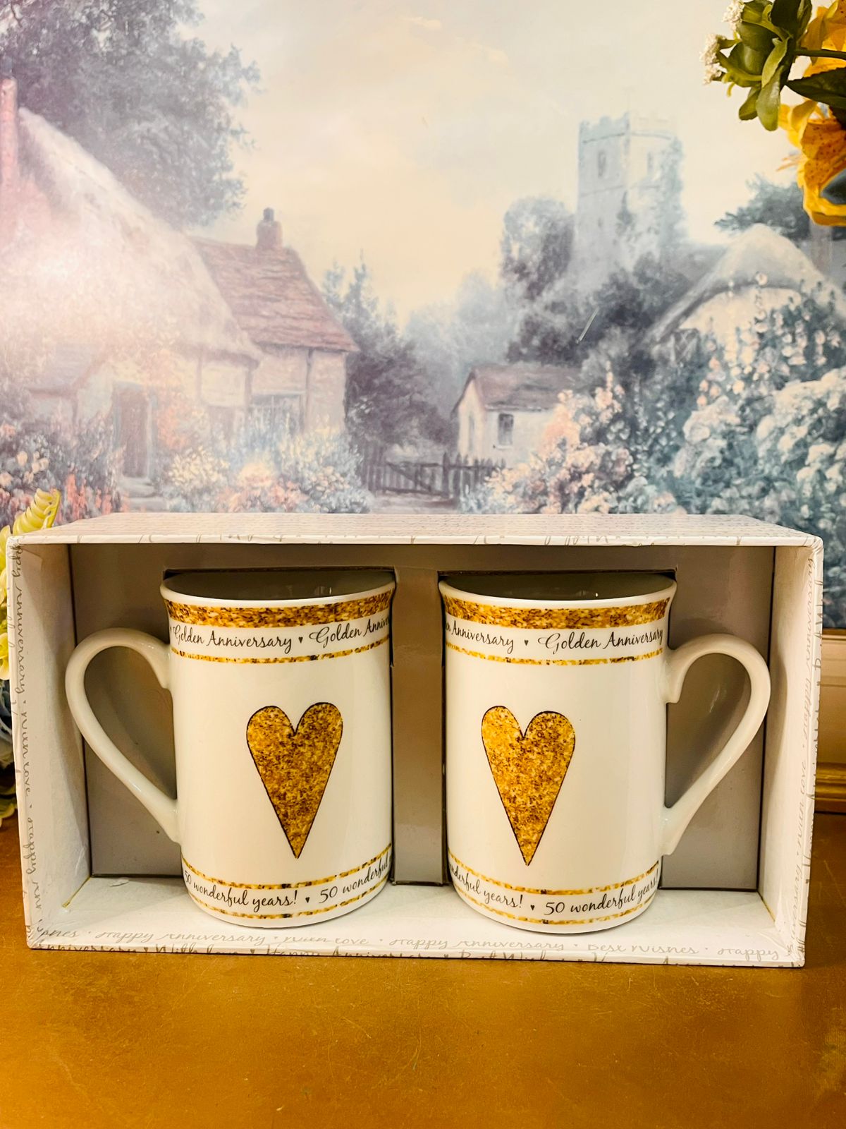 50th Golden Anniversary Mug Set – Couple Gift Box