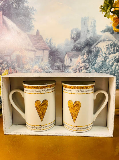 50th Golden Anniversary Mug Set – Couple Gift Box