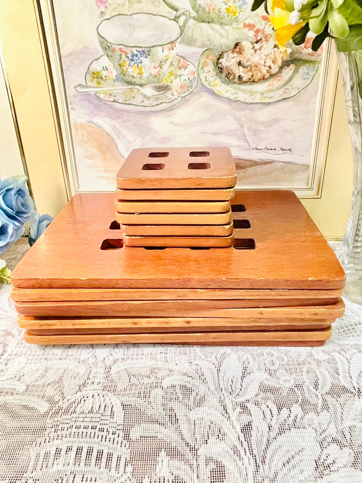 Handcrafted Wooden Coaster Set – Natural Wood Trivets